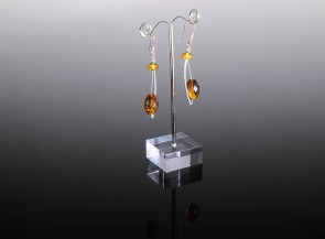 Sterling Silver 925 dangle earrings with natural amber beads