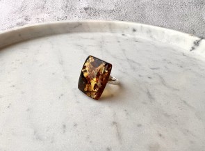 Silver ring with natural amber